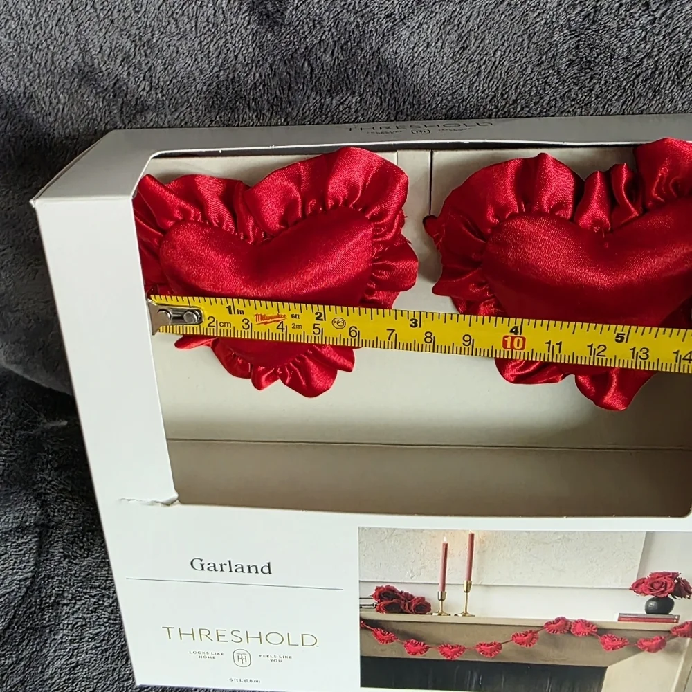 NWT Threshold Target 2026 Valentine's Day Red raffled satin Heart Garland 72in
